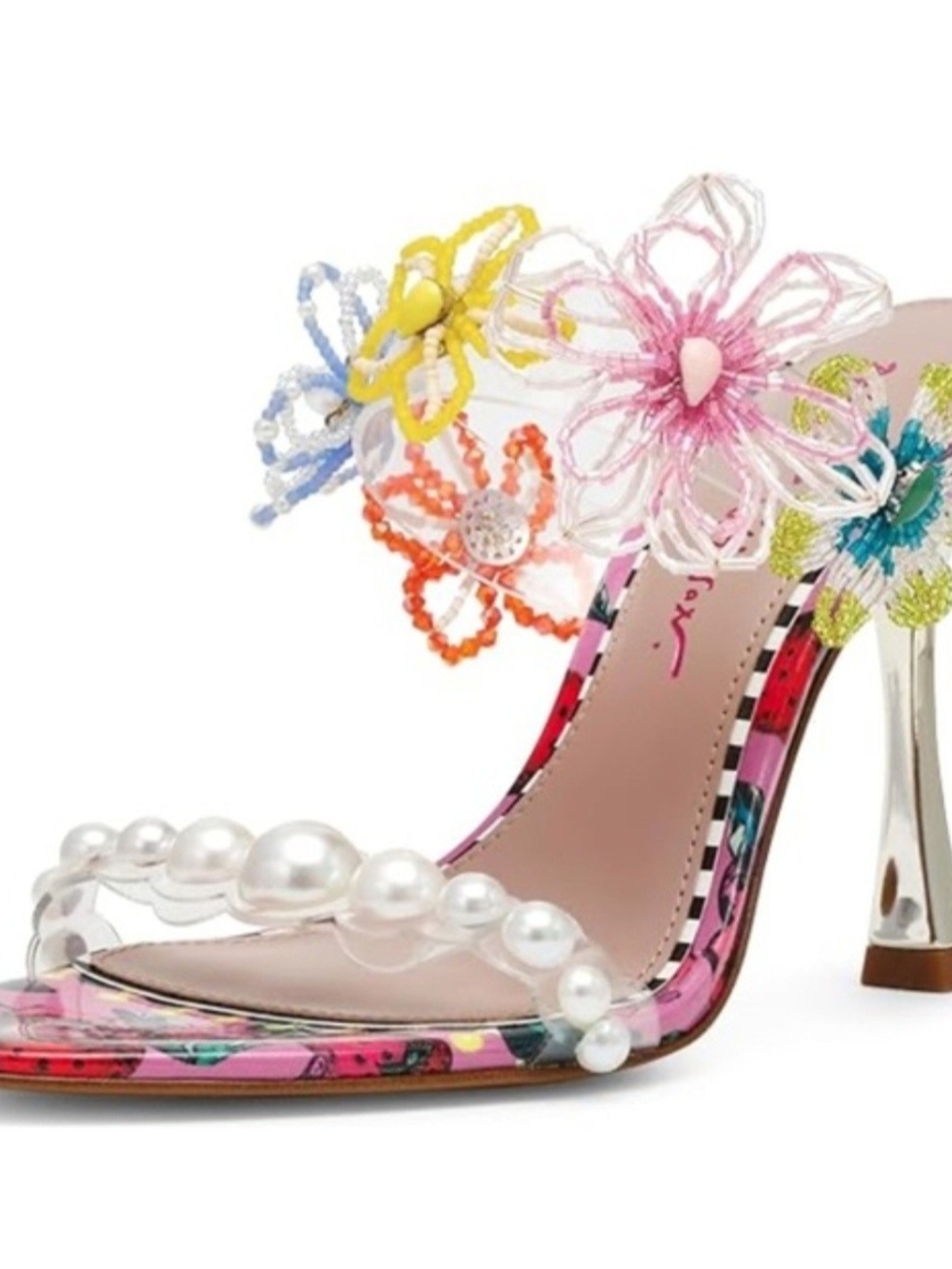 Betsey Johnson Pink Floral Pearl-Trim Goldiee Mules